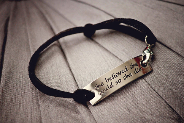 Inspirational Stamped Steel and Leather Bracelets